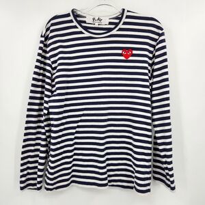 Comme Des Garcons PLAY Striped Long Sleeve T-shirt Navy White Womens Size Large